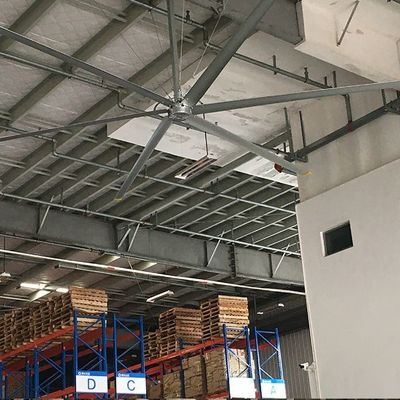 Przemysłowe wentylatory sufitowe z silnikiem skrzyni biegów lub silnikiem PMSM, skonfigurowane jako wentylatory HVLS do wentylacji i chłodzenia warsztatów